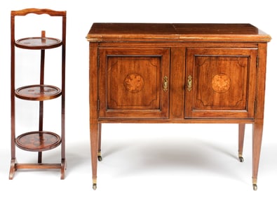 Drop Leaf Wooden Inlaid Sideboard and Inlaid Foldable Pie Stand