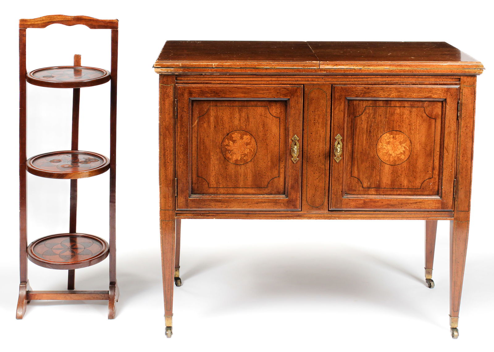 Drop Leaf Wooden Inlaid Sideboard and Inlaid Foldable Pie Stand (1 of 8)