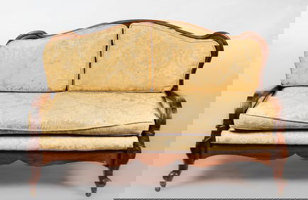 Victorian Upholstered Loveseat with Wooden Frame