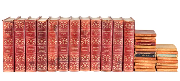 Twelve Leather Bound Volumes, Works of Shakespeare (English, 1564-1616) and Twenty-One Miniature