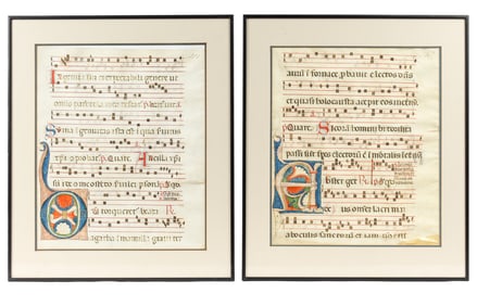 Two Medieval Illuminated Manuscript Leaves