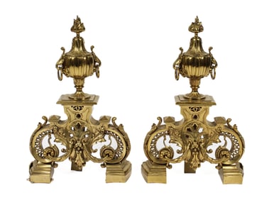 Ferdinand Barbedienne Attributed French Bronze Andirons