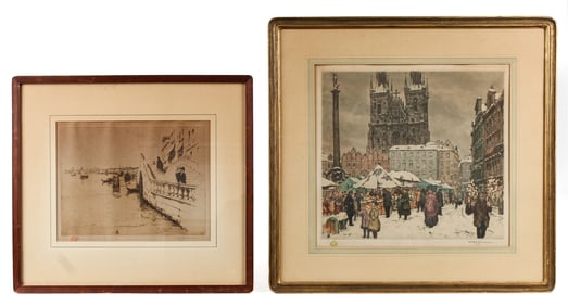 Tavik Frantisek Simon (Czech, 1877-1942) LaGune de Venice and Market Place & Church of St. Nicholas