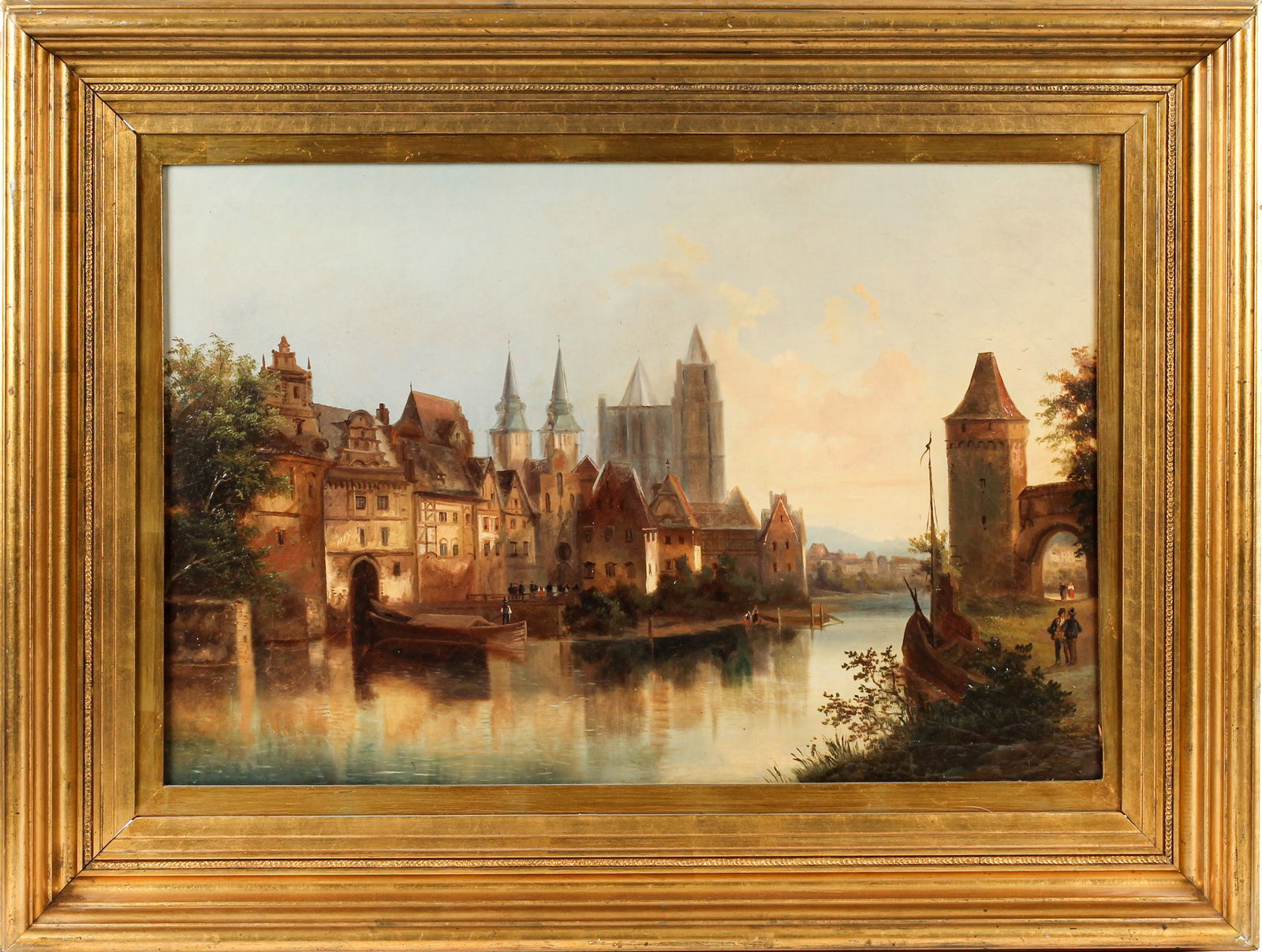 19th Century Dutch Cityscape Harbor Landscape, Oil on Canvas (1 of 7)