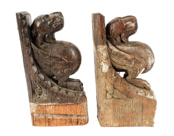 Two Gothic European Oak Figural Architectural Elements