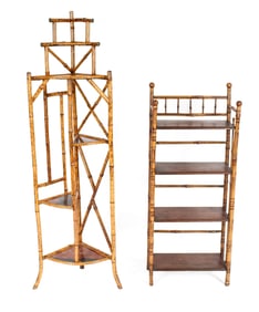 Two Victorian Torched Bamboo Etageres