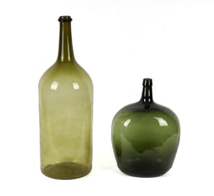 19th Century American or Continental Tall Glass Bottle and Demijohn