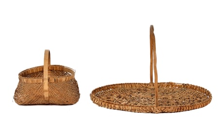 Two Hand Painted Woven Splint Baskets