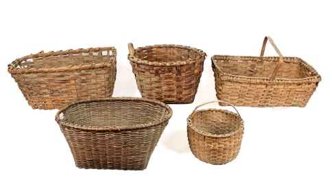 Five Early Large Splint Baskets