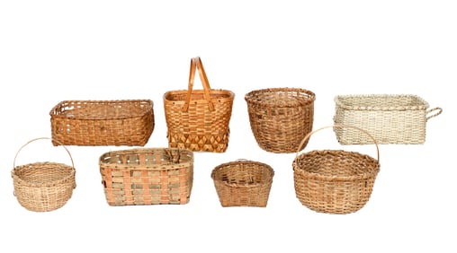 Eight American Splint Woven Baskets
