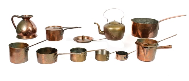 Twelve 19th Century Copper Cooking Pots