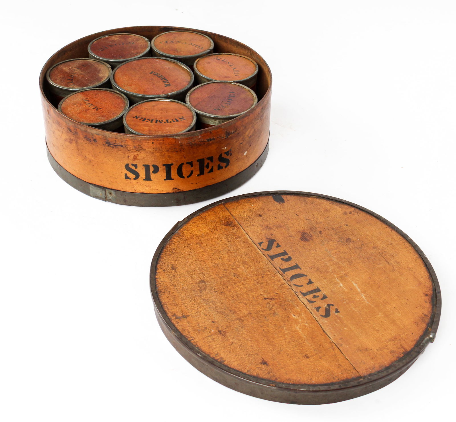 Antique Bentwood Spice Box with Eight Spice Canisters (1 of 10)