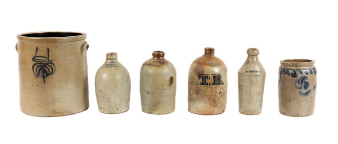 Six American Stoneware Crockery Vessels