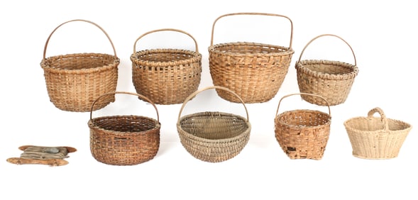 Eight Vintage and Antique Splint and Wicker Baskets, Etc.