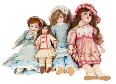 Four Bisque Dolls, Fulper, German and French, SFBJ