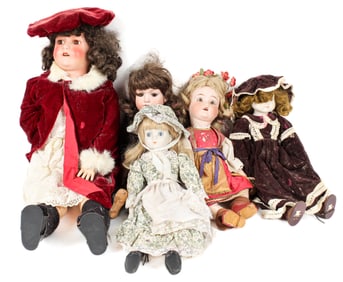 Five Bisque Dolls, Fulper, Armand Marseille, Zasan, and Heubach