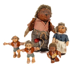 Five Vintage German Steiff Mecki/Macki/Micki Hedgehog Dolls