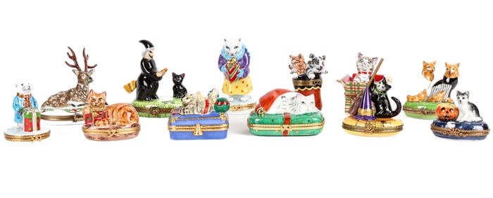 Twelve Holiday Themed Limoges Porcelain Trinket Boxes