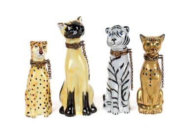 Four Sitting Cat Limoges Porcelain Trinket Boxes