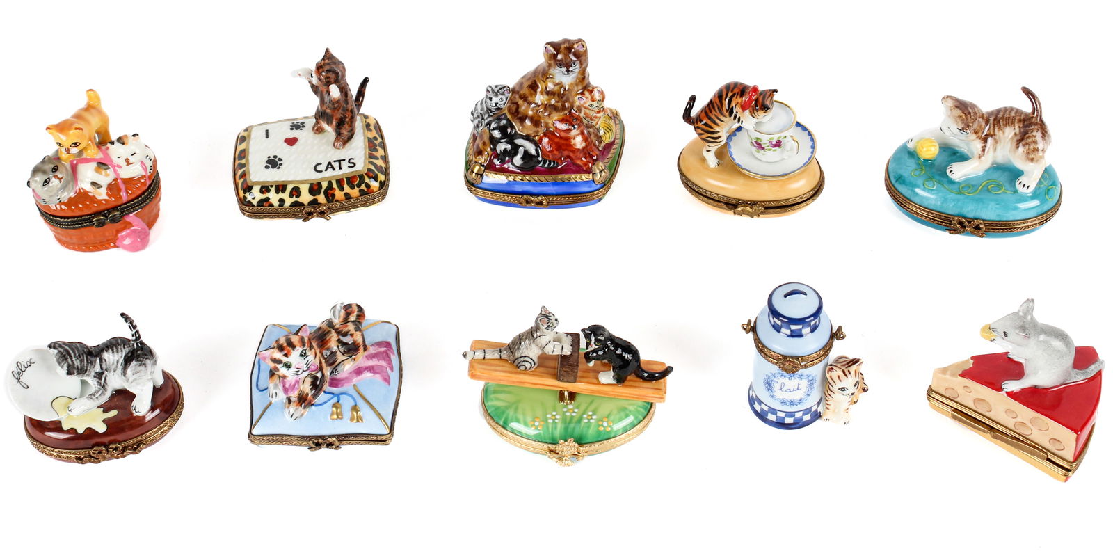 Ten Limoges Porcelain Cat Trinket Boxes (1 of 17)