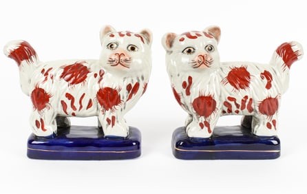 Pair of Victorian Staffordshire Standing Cats