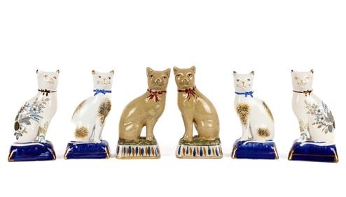 Six Hand-Painted Staffordshire Cat Figurines