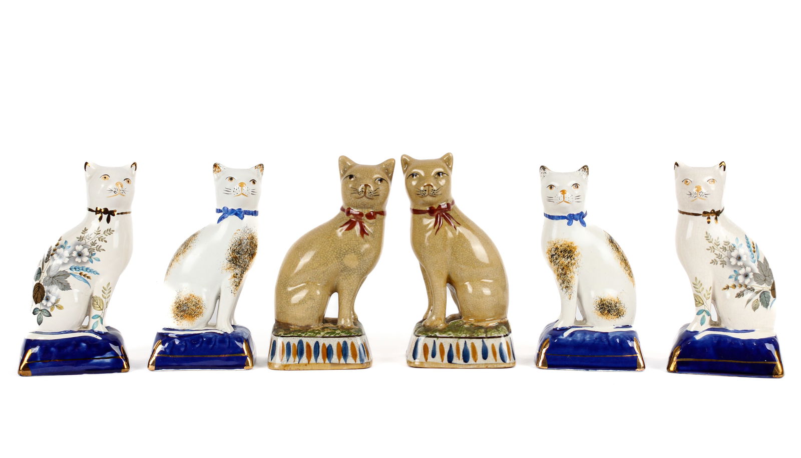 Six Hand-Painted Staffordshire Cat Figurines (1 of 7)