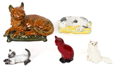 Group of Five Ceramic Cat Figurines