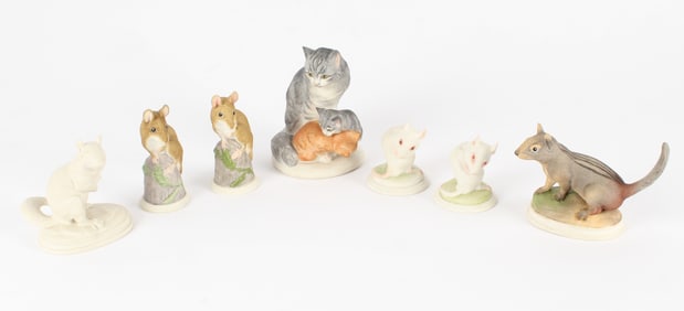 Seven Boehm Bisque Fired Porcelain Animal Figurines