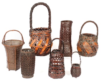 Seven Japanese Ikebana Hanakago Baskets