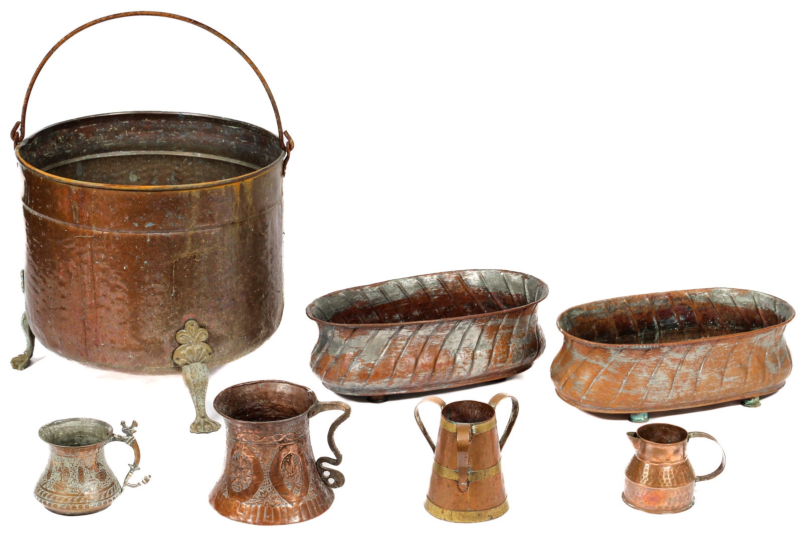 Seven Hammered Copper Vessels, Persian and French (1 of 7)