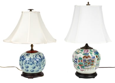 Two Chinese Qing Dynasty Porcelain Ginger Jar Lamps