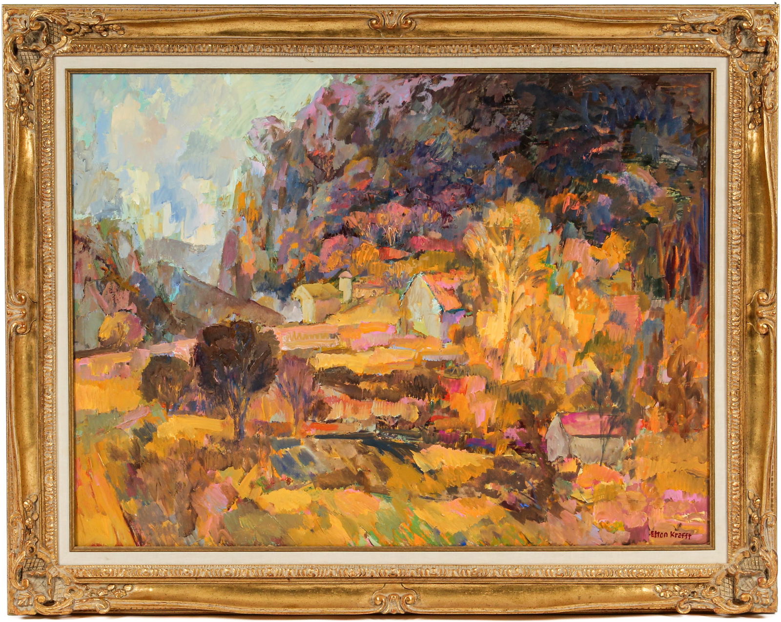 Elton Krafft (American, 1914-2001) Expressionist Landscape Oil Painting (1 of 8)