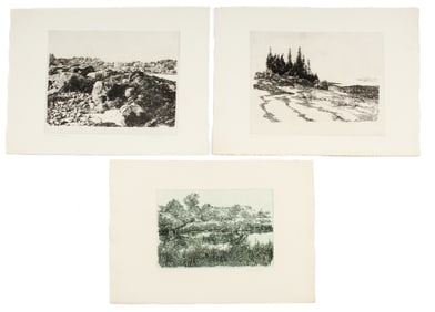 Three Herbert Fink (American, 1921-2006) Etchings, Coastal Themes