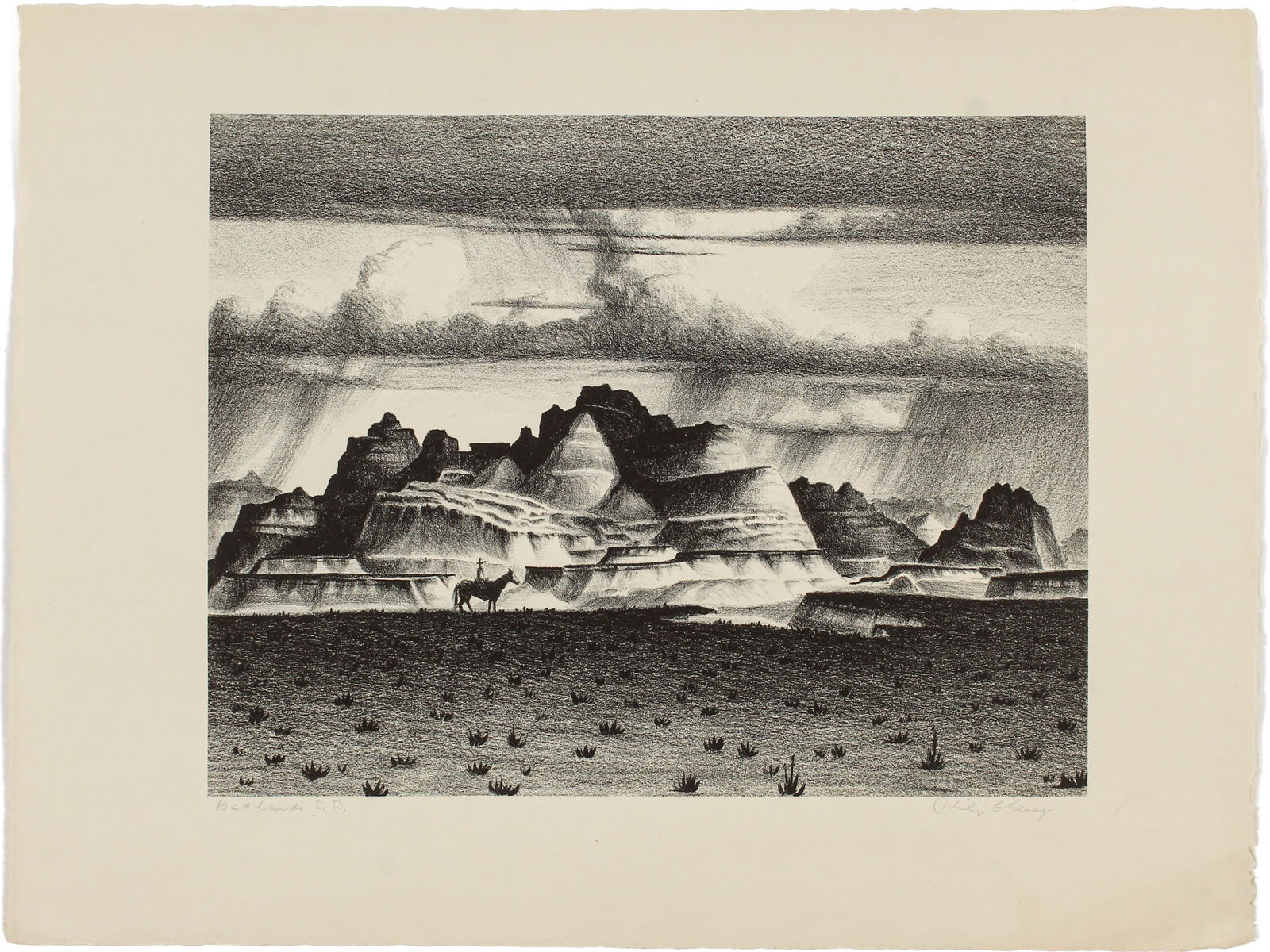 Philip Cheney (American, 1897-1992) Badlands, S.D. Signed Lithograph (1 of 5)