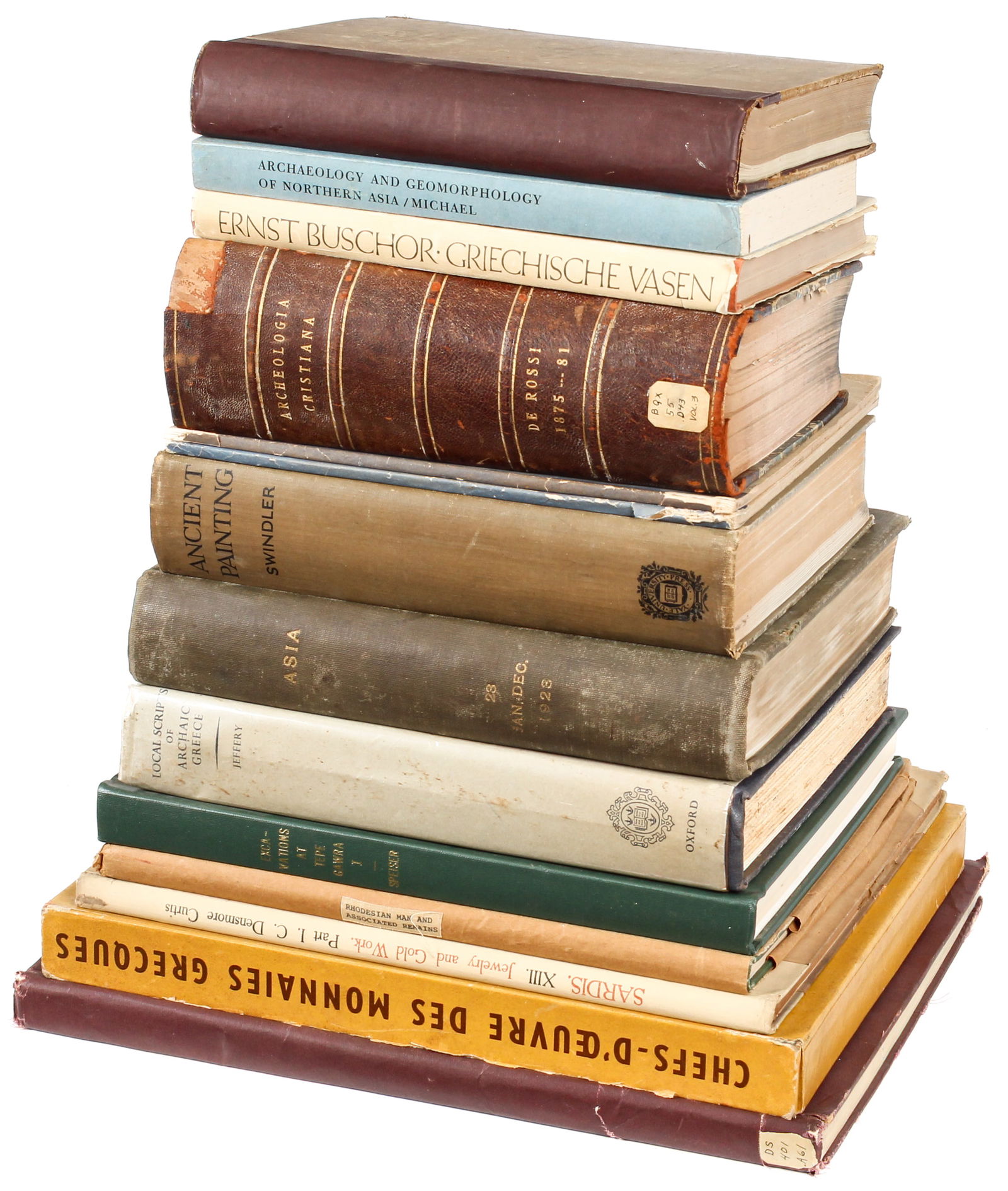 Group of Fourteen 19th and 20th Century Archaeology Books/Monographs: Description: Group of fourteen late-19th to mid-20th century books on archaeology. Printed in English, French, Italian, and German; books related to Archaic and Classical Greece, Ancient Egypt, Asia,