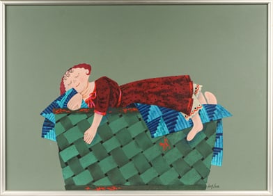 Harry Dunn (American, 1929-1998) Sleeping Matilda, Acrylic Painting