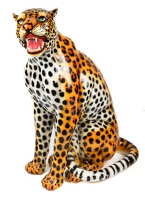Large Mid-Century Italian Style Ceramic Leopard Statue
