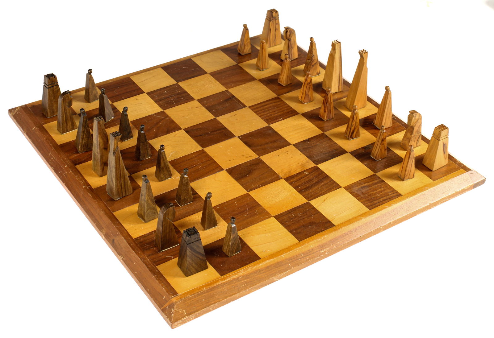 Mid-Century Modern Geometric Wooden Chess Set (1 of 7)