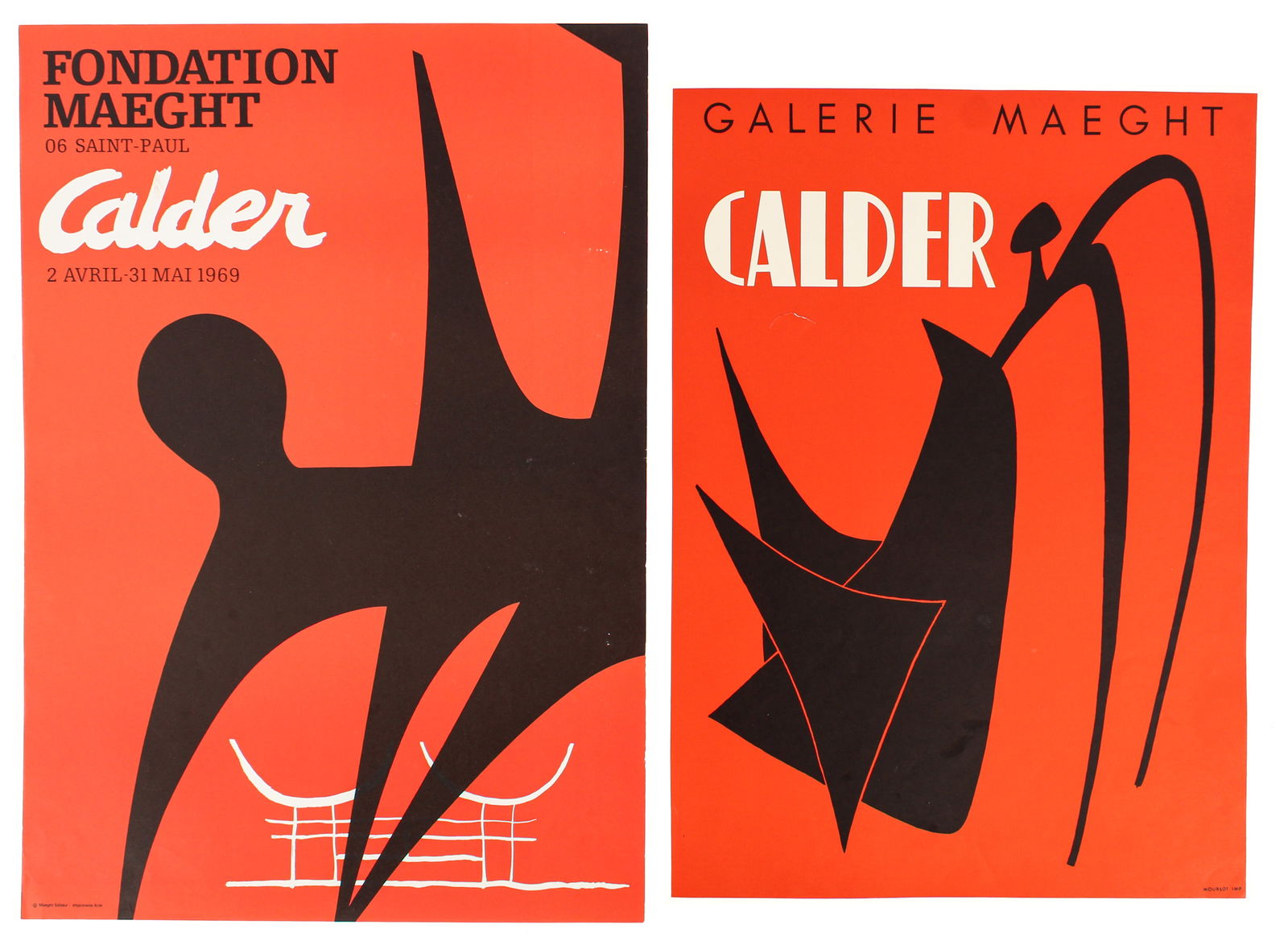 After Alexander Calder, Two Galerie Maeght Posters, 1959, 1969: Description: Two lithographic posters for exhibitions of works by Alexander Calder at Galerie Maeght and Fondation Maeght in 1959 and 1969. Markings & Inscriptions: Marked in the plate Date: 1959, 196