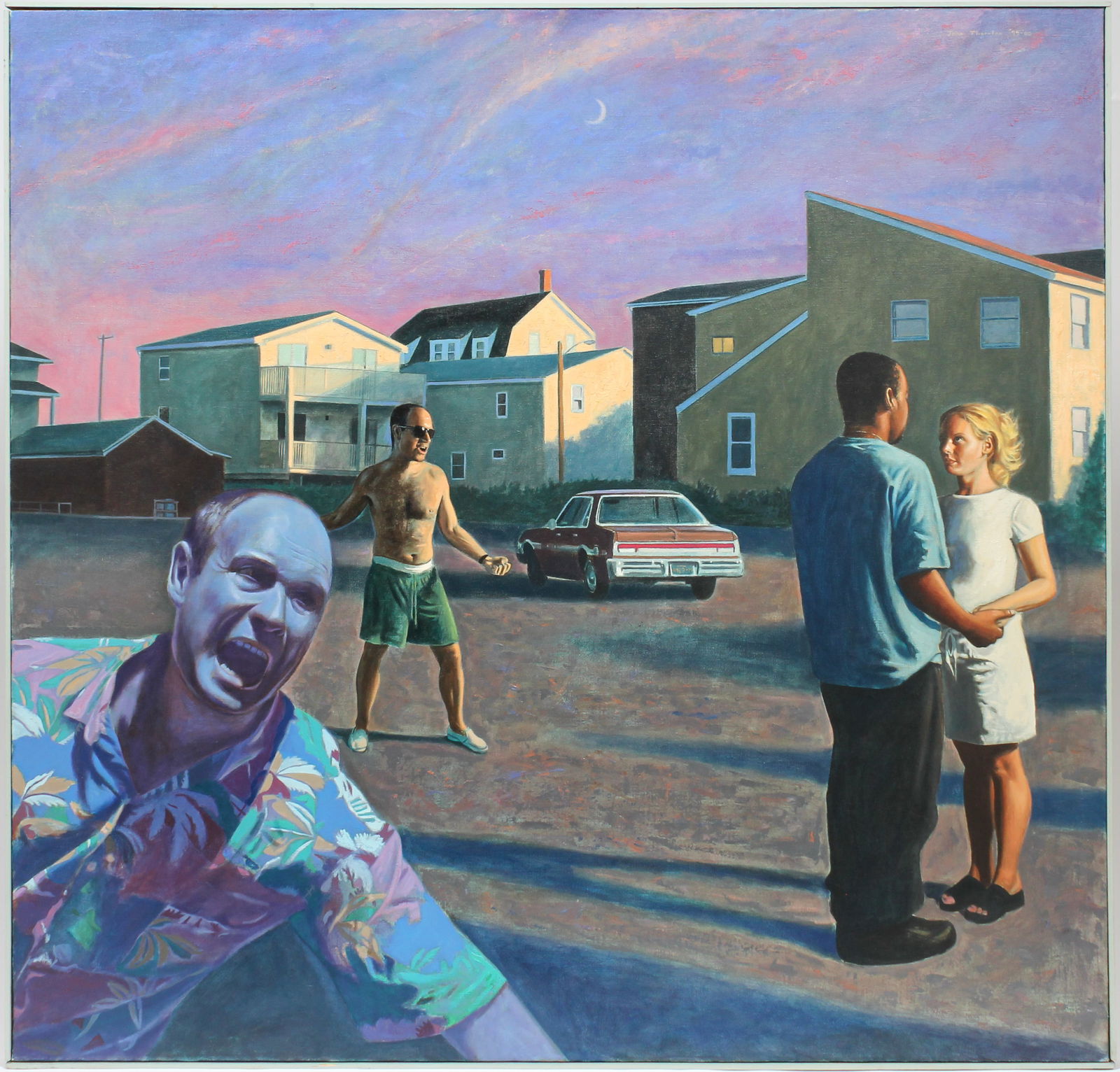 John Thornton (American, B. 1952) Parking Lot Incident, Oil on Canvas Painting (1 of 4)