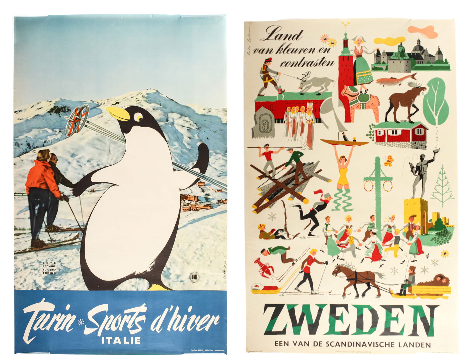 1950's Travel Posters Incl. Skiing in Turin, Italy, and Laus Lauesen (1 of 8)