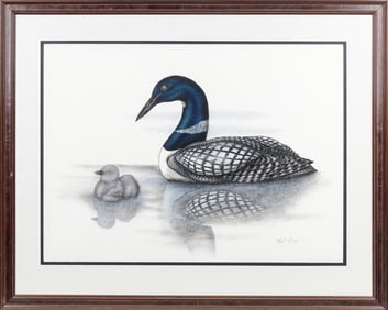 Hugh McKenzie (Canadian, Contemporary) Loon and Chick Painting