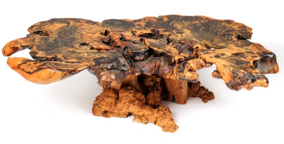 Vintage Live Edge Slab Top Burl Wood Coffee Table