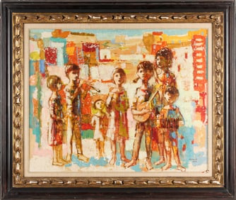 Rene Genis (French, 1922-2004) Children Playing Instruments Painting