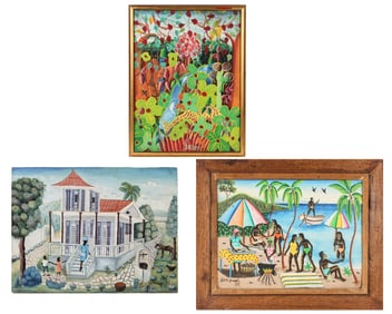Three Haitian Paintings Incl. Josue Joseph, J. Remy Etienne