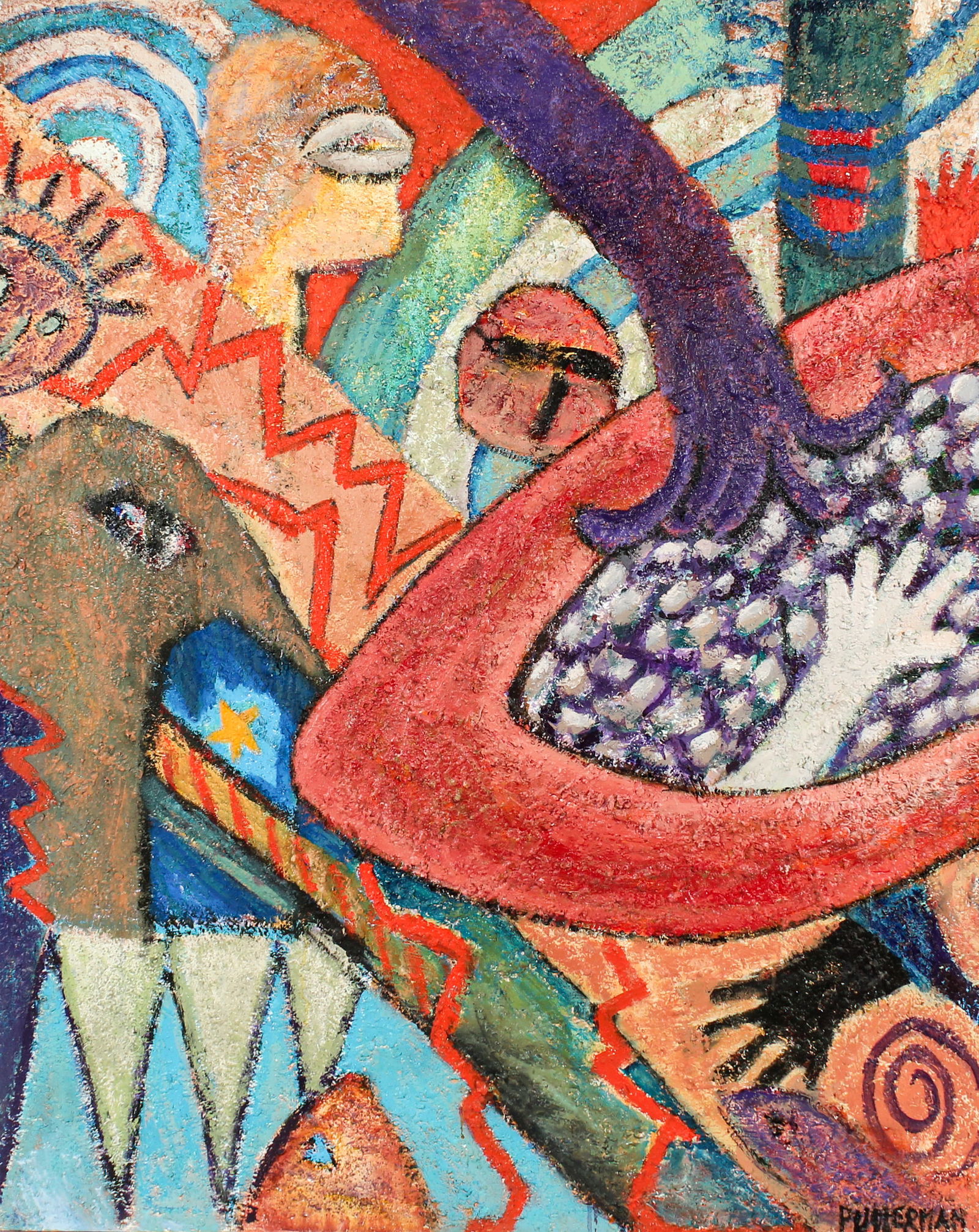 Florence Putterman (American, 1927-2021) Brid, Hand, and Man Series, Sand and Acrylic on Canvas (1 of 11)