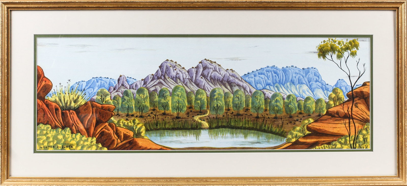 Wenten Rubuntja (Australian, 1926-2005) Central Australian Landscape Watercolor (1 of 3)