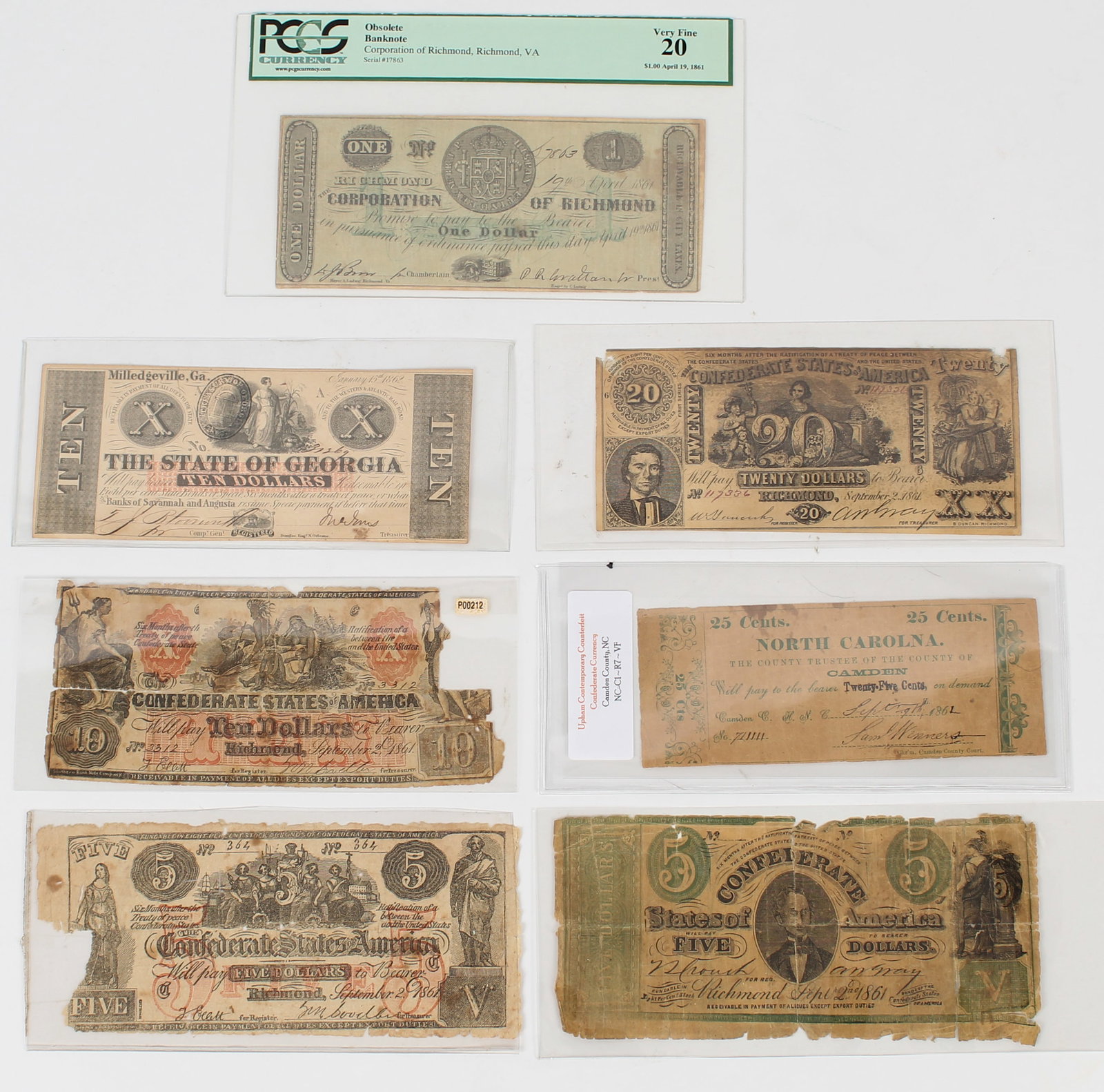Collection of Confederate States of America Currency incl.Contemporary Counterfeit (1 of 17)