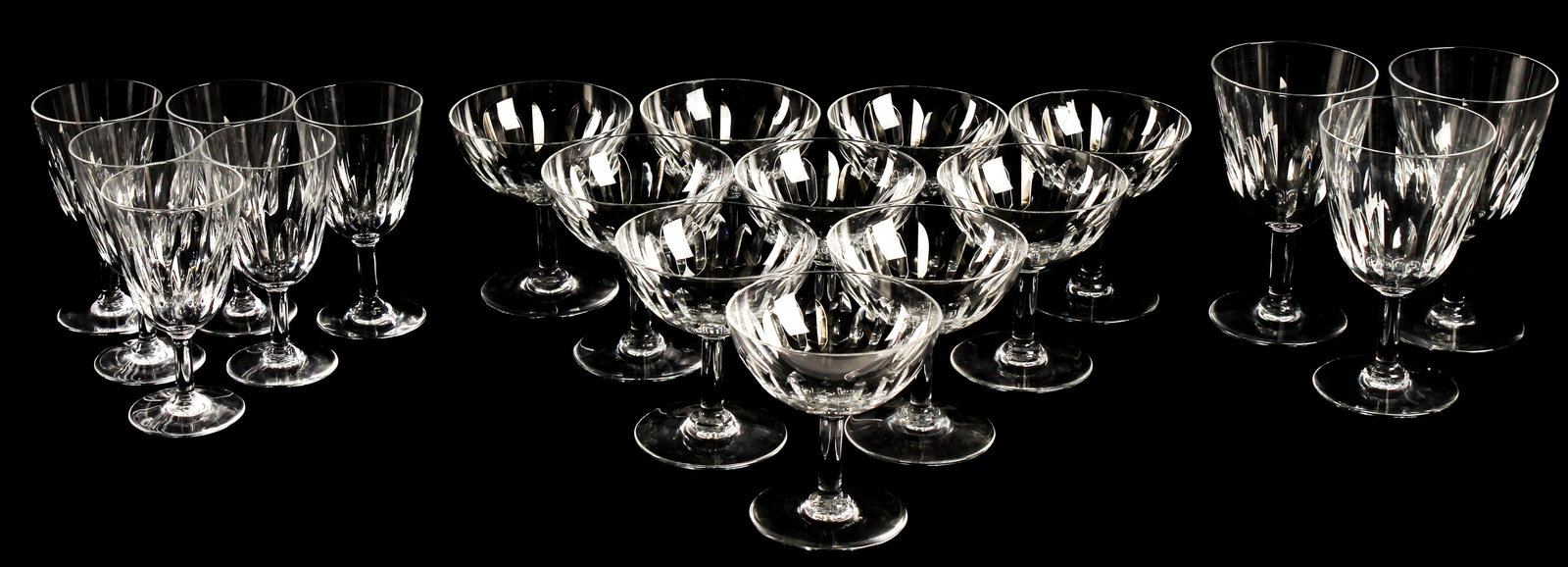 Baccarat Crystal Lorraine Champagne Coupes, Wine Glasses, Water Goblets (1 of 6)